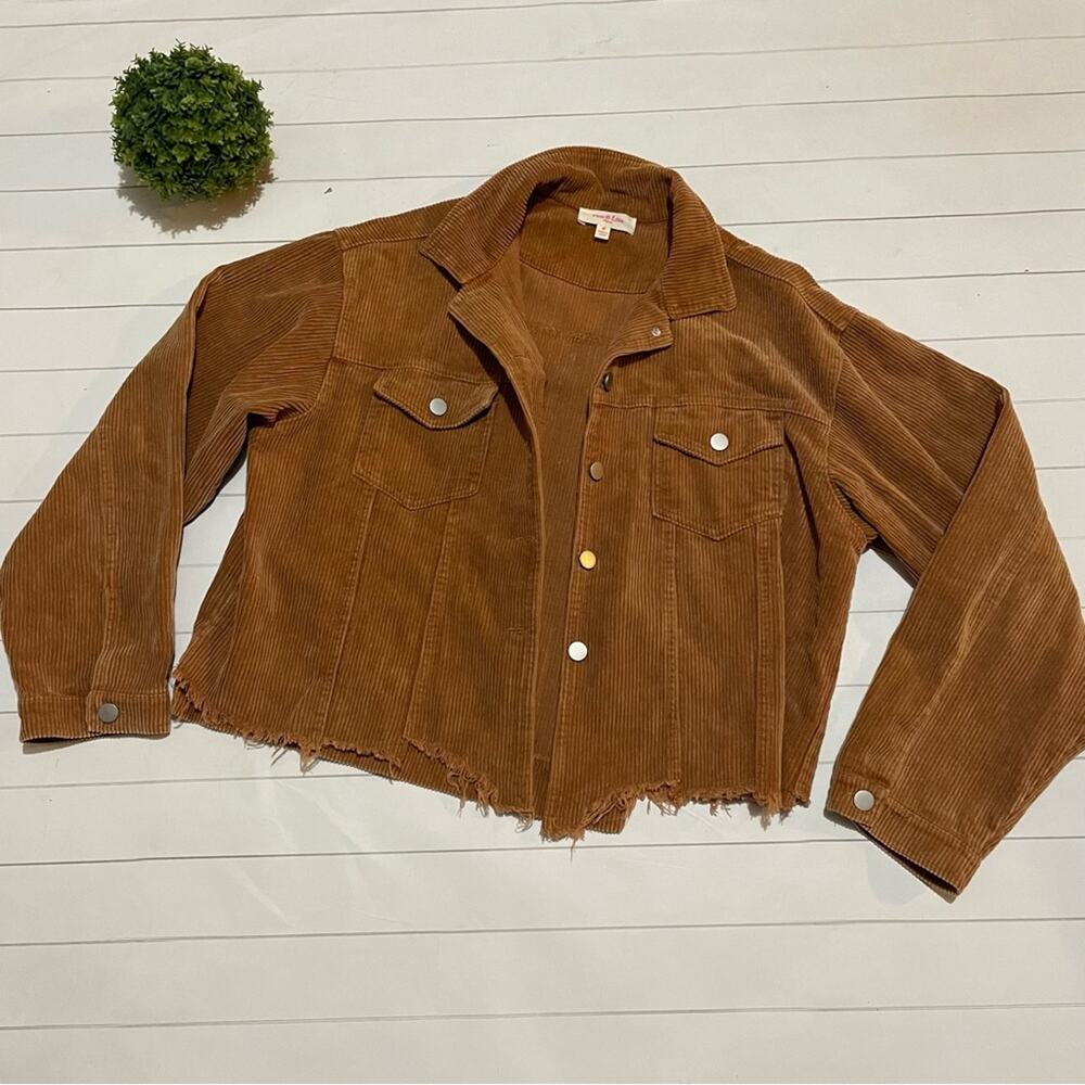 Peach Love Brown‎ Tan Corduroy Chewed Raw Hem Jacket Women’s Size Medium